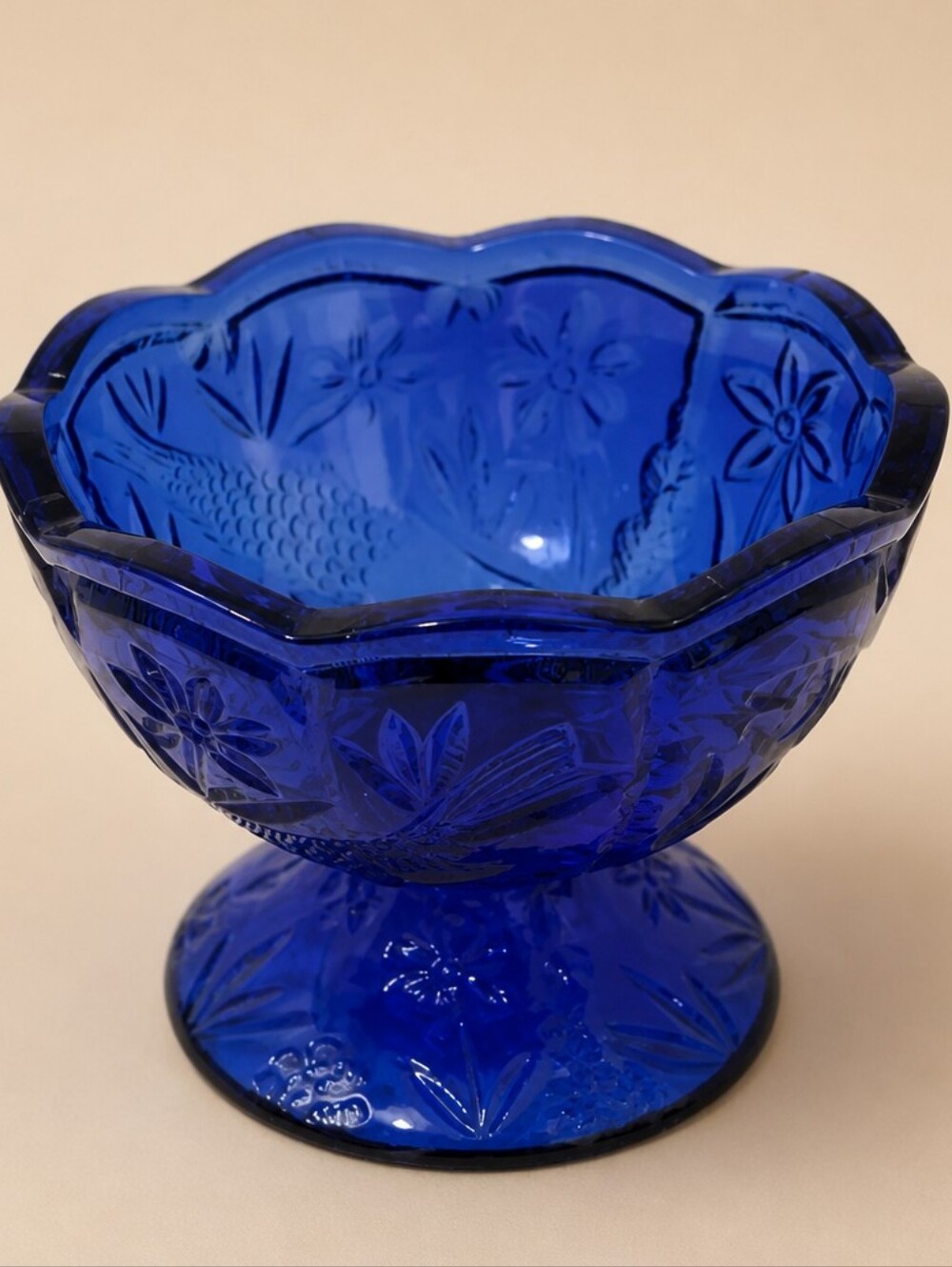Indiana Glass Cobalt Blue Pressed Glass Pedestal Dish